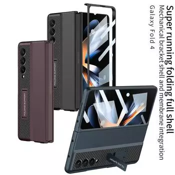 Чехол-кронштейн Supercar для Samsung Galaxy Z Fold 4 Fold4 с закаленной пленкой HD, прочная защита, противоударный, роскошный чехол-подставка For Samsung Z Fold 4 чёрный