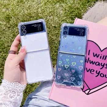 Чехол Laser Love для Samsung Z Flip 4, прозрачный складной чехол для телефона Samsung Z Flip 3, 5 г, Zflip4, противоударная жесткая задняя крышка For Z Flip 4