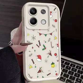 Чехол Merry Christmas Candy Hat Pattern для Xiaomi 13T Poco F6 X6 X5 Pro Redmi Note 13 12 11 Pro 10 матовый TPU мягкий противоударный силиконовый чехол для телефона Redmi Note 13 5G чёрный
