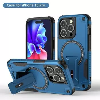 Чехол Military Armor Cool для Magsafe с магнитной подставкой для iPhone 15 14 13 12 Pro Max 11, жесткий противоударный чехол с полной защитой от падения For iphone 13Pro Max чёрный