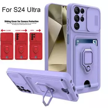 Чехол Military Armor Slide Camera TPU для Samsung S24 Ultra S23 S21 Plus S20 Fe A71 A51 A12 A23, противоударный, с отделениями для карт, карманом, кошельком, силиконовым чехлом for Samsung S22Ultra синий