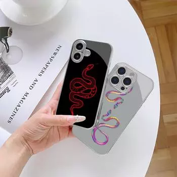 Чехол N136 Black Gold Snake Design для iPhone 16 15 11 Pro Max Samsung S24 S23 A54 A35 Xiaomi Redmi Note 13 Pro с покрытием из закаленного стекла for iPhone 6/6S