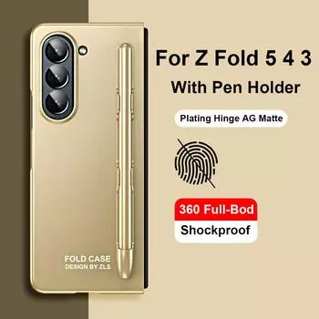 Чехол на 360 градусов с покрытием на петлях для Samsung Galaxy Z Fold 5 с держателем для ручки, противоударный защитный чехол для брони Z Fold 4 3, защитный чехол For Galaxy Z Fold 5