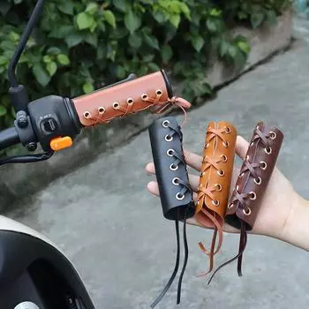 Чехол на руль из искусственной кожи для мотоцикла, противоскользящая ручка, аксессуары для мотоцикла коричневый