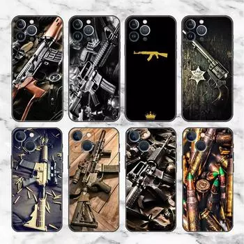 Чехол-накладка с изображением пистолета AK47 и пуль для Apple iPhone 14 11 13 12 Pro 7 XR X XS Max 8 Plus 6 6S 14Pro, черный, мягкий чехол для телефона iPhone 6 6S
