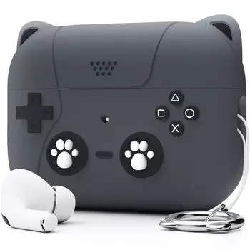 Чехол NIUTRENDZ AirPods Pro2, милый чехол AirPods Pro2, дизайн кота и игровой консоли, AirPods Pro 2-го поколения с брелоком в виде чехла (черный)