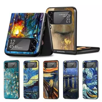 Чехол Paintings Starry Night Van Gogh для Samsung Galaxy Z Flip3 5G Flip4, черный, жесткий чехол для мобильного телефона Z Flip 4 3 PC Shell Zflip3 Samsung Z Flip3 5G