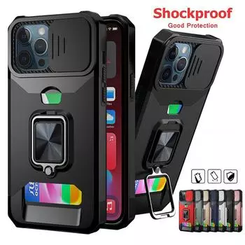 Чехол-подставка для iPhone 15 Pro Max 14 Plus 13 12 Mini 11 XR XS Max SE 7 8 Plus чехол с держателем для карт и кольцом для бизнеса полная защита For iPhone SE 2022 красный