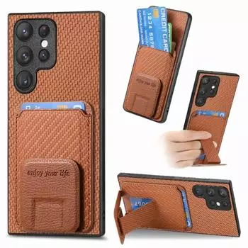 Чехол-подставка из углеродного волокна для Samsung Galaxy S23 FE S22 S24 Ultra Plus A15 A25 A24 A35 A05 A05S, кошелек с держателем для карт Galaxy S24 Ultra синий