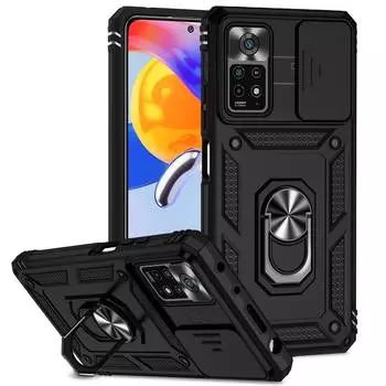 Чехол-подставка с кольцом для Redmi Note 11 Pro Plus, защитный чехол для телефона от падения с камеры для Redmi Note 11s Note11 Pro + 5G Funda Redmi Note 11S чёрный