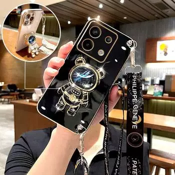 Чехол-подставка с ремешком через плечо Note13 для Xiaomi Redmi Note 13 Pro Plus 13pro 4g 5g Astronaut Holder Silicone Stand Cover 13c Redmi Note 13 4g
