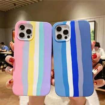 Чехол Rainbow Liquid Silicone для iPhone 15 14 13 11 Pro Max для iPhone 12 X XR XS 8 7 Plus, защитный чехол с полным набором функций For iphone 13 розовый