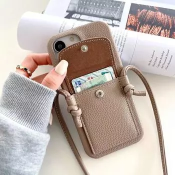 Чехол-ремешок через плечо для iPhone 15 14 13 12 11 Pro Max Mini X XR XS Max 7 8 Plus, кожаный чехол-кошелек с ремешком для карт iPhone 7(8) хаки