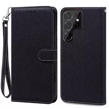 Чехол S24 Ultra Plus с текстурой книги, кожаный кошелек с откидной крышкой для Samsung Galaxy S24 Ultra Plus S 24 S24Ultra S24Plus, противоударные чехлы-сумки для телефонов For Samsung S24 Ultra чёрный