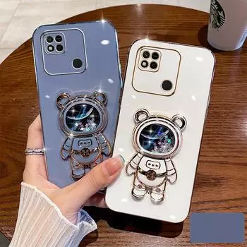 Чехол с астронавтом «Зыбучие пески» для Redmi Note 12 11Pro 10S 11S 9S 8T для Redmi A1 10C 10A 9A 9T 9C 10 Note 8 с блестящим медведем-подставкой Redmi 8A чёрный
