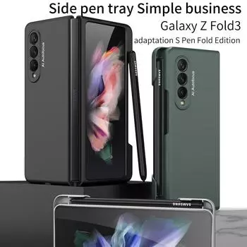 Чехол с боковым лотком для ручек для Samsung Galaxy Z Fold 4 5g Fold4, простой деловой держатель с отсеком для ручки S, защитный роскошный тонкий чехол Case Only серебряный