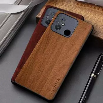 Чехол с деревянным узором для Redmi 12C, чехол, простой, уникальный дизайн, легкий чехол из искусственной кожи для Xiaomi Redmi 12C, чехол Funda Redmi 12C чёрный
