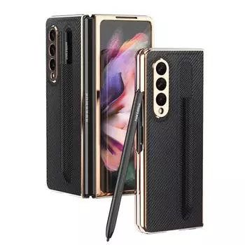 Чехол с держателем для ручки для Samsung Galaxy Z Fold 3, чехол для телефона с текстурой из углеродного волокна, чехол для Z Fold3 с гнездом для ручки, без ручки For Z Fold 3 зелёный