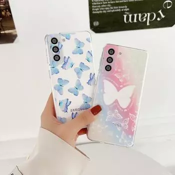 Чехол с градиентной росписью бабочки для Samsung Galaxy S22 Ultra S21 S20 Plus Fe Note 20 10 A53 A52 S, прозрачный мягкий силиконовый чехол For Galaxy S21 Ultra