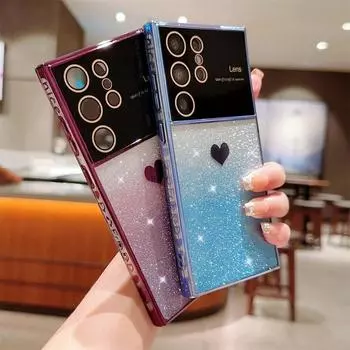 Чехол с градиентным блеском и сердечком для iPhone 15, 14, 13 Pro, Samsung Galaxy S24 Ultra S22 Plus S23 FE A54 A14 A24 A23 A53 A52 A13, мягкие чехлы Samsung Galaxy S22 золотой