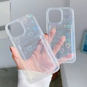 Чехол с лазерным отверстием для карт Love Heart для Iphone 11, чехлы для Iphone 13 14 Pro Max 12 Xr X Xs 7 8 Plus Se 2020, силиконовые чехлы со слотом для карт For iPhone XS Max чистый