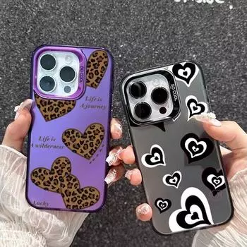 Чехол с леопардовым принтом в форме сердца для iPhone 16 Samsung A55 A35 M35 S24 Xiaomi Redmi Note 13Pro 14C Huawei Honor 200, противоударный чехол-бампер с защитой от царапин Samsung A54 5G