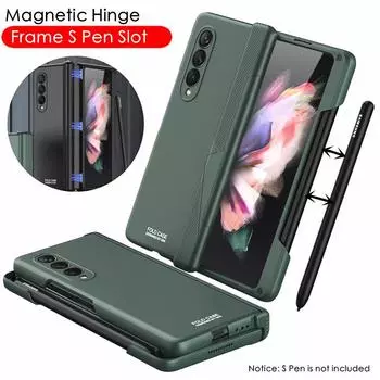 Чехол с магнитной петлей для Samsung Galaxy Z Fold 3 5g, боковой встроенный держатель для слота для ручки S, тонкий жесткий пластиковый чехол (Нет S Pen ) Case Only