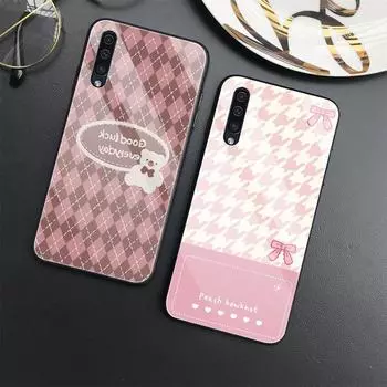 Чехол с медведем с ромбическим узором для Samsung Galaxy A52 A70 A71 A73 A53 A13 5g A03 A72 A22 A21s A03 Core A42, крышка из закаленного стекла For Samsung A21S