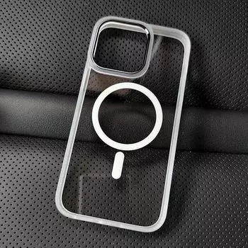 Чехол с металлической рамкой для iPhone 15 14 13 12 11 Pro Max Plus, прозрачный для Magsafe, магнитная защитная крышка для линз с беспроводной зарядкой For iPhone 14 Plus