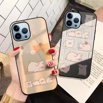 Чехол с милым поросенком для Iphone 11 Pro Max 14 13 12 Mini Xs Xr X 7 8 6s Plus Se 2022, роскошный защитный чехол из закаленного стекла For iphone 8 Plus