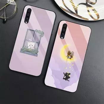 Чехол с милым животным для Samsung Galaxy A52 A70 A71 A73 A53 A13 5g A03 A72 A22 A21s A03 Core A42, чехол из закаленного стекла с милым котом For Samsung A70