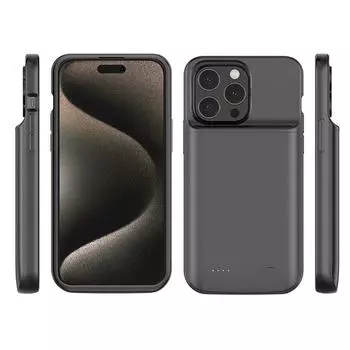 Чехол с перезаряжаемым аккумулятором для Apple IPhone 15 Pro Max Plus 13 12 11 Xs 7 8 PlusУльтратонкий тонкий чехол с защитой от падений, встроенная задняя крышка с большим аккумулятором iphone15 чёрный