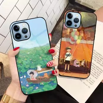 Чехол с рисунком девочки и мальчика для Iphone 14 13 12 11 Pro Max Mini Xs Xr X 7 8 6s Plus Se 2022, защитный чехол из закаленного стекла For iphone 6S