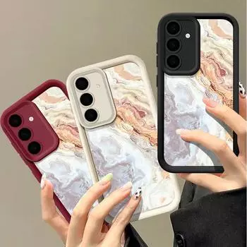 Чехол с рисунком из камня и мрамора для Samsung S24 Fe S23 Ultra A55 A53 A35 A15 A06 A16, ударопрочный мягкий силиконовый защитный чехол для объектива цвета конфет Samsung S24 чёрный