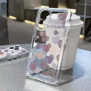 Чехол с рисунком мультяшной розы и сердечек для iPhone 16 15 14 Pro Max Plus 13 12 Mini 11 Pro Max Xr Xs Max 8 7, противоударный, прозрачный, мягкий, силиконовый чехол iPhone 16