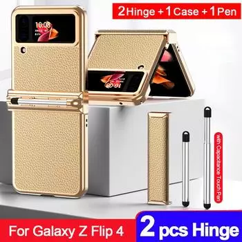 Чехол с сенсорной ручкой для Samsung Galaxy Z Flip 4 5g, 2 предмета, кожаный чехол с шарниром и прорезями для ручки для Samsung Z Flip 4 Flip4 Capa For Samsung Z Flip 4 золотой