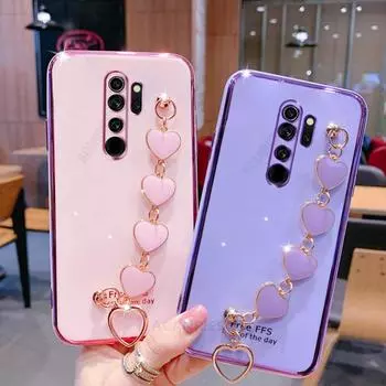 Чехол с сердечком на запястье для Xiaomi Redmi Note 8 Pro 9 8pro 8t, роскошный браслет с цепочкой Note8 2021 Note8pro, силиконовый чехол redmi note 8 pro фиолетовый