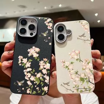 Чехол с текстурой из кожи и узором вишневого цвета для iPhone 16 Pro Max 15 Pro 14 Plus 13 12 11 TPU, мягкий, ударопрочный, матовый, однотонный чехол для телефона iPhone 16 чёрный