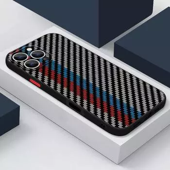 Чехол с узором из углеродного волокна для iPhone 16 Pro 15 Plus 14 13 12 Mini 11 Pro Max Xr Xs 8 7, прозрачный, из поликарбоната, с жесткими мягкими краями iPhone 16 синий/красный