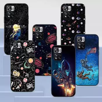 Чехол с забавным космическим космонавтом для Xiaomi Redmi Note 9S 9 8 10 11 Pro 9C 9A 7 8T 7A 8A 6A 6 10S, черный мягкий чехол для мобильного телефона Redmi Note 11