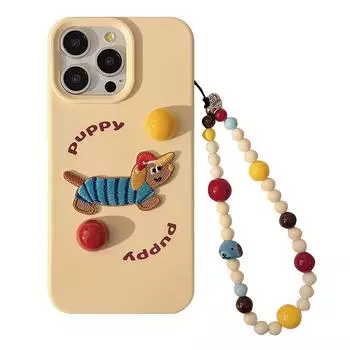 Чехол-шнурок с вышитыми наклейками, совместимый с iPhone 16, 15, 14, 13/12, щенок таксы promax 16promax