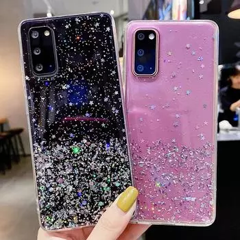 Чехол Starry Sky Clear Glitter для Samsung Galaxy A15 S24 A05S M54 F54 M34 A25 S23 M14 A23 A34 A54 A04E A14 A04 M53 M33 A13 A73 A15 чёрный