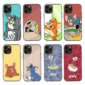 Чехол T-91 Tom and Jerry Black Sofe для iPhone 16 15 Plus 14 13 Mini 12 11 Pro 8 6 6S SE 5 XR XS Max Realme C30 C33 C32 9I VIVO V29 V27 V23 Y36 VIVO V29 верблюд