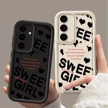 Чехол TPU с рисунком в виде сердечек для милой девушки для Samsung Galaxy S24 FE S23 S22 Ultra A16 A55 A54 A35 A34 A52 A15, мягкий силиконовый противоударный матовый чехол для телефона Samsung S24 FE чёрный
