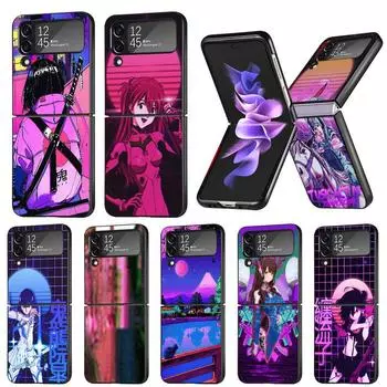 Чехол Vaporwave Glitch с аниме для Samsung Galaxy Zflip Z Flip 4 Z Flip 3 5g Zflip3 Zflip4 Flip3 Zflip, бампер, черный чехол Samsung Z Flip 5G