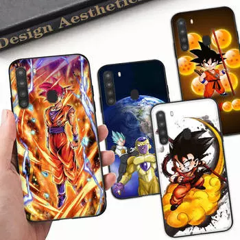 Чехол WD47 Dragon Ball Anime Black Sofe для iPhone 16 15 Plus 14 13 Pro 8 SE XR XS Max P30 Nova 5T Y5P Y6 Y7 Y8P Y9 Realme C30 C33 C31 VIVO Y36 V27 iPhone 8 Plus коричневато-жёлтый