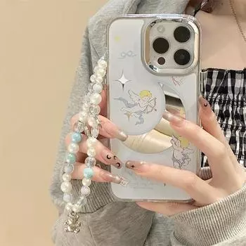 Чехол Zhitai для iPhone 16 Pro «три в одном» с зеркалом и цепочкой для Apple 15, 12/14. iPhone 7/8