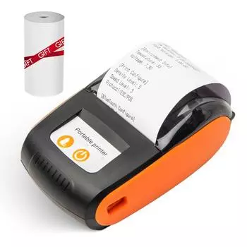 Чековый принтер 58 мм Мини термопечать Беспроводной BT USB Мобильный принтерСовместим с Android/iOS/Windows System Orange оранжевый