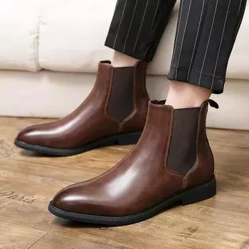 Chelsea Boots for Men Red Sole Ankle Business Round Toe Slip-On Mens Boots Handmade Men Shoes Large Size 38-48 Drop Shipping 38 чёрный