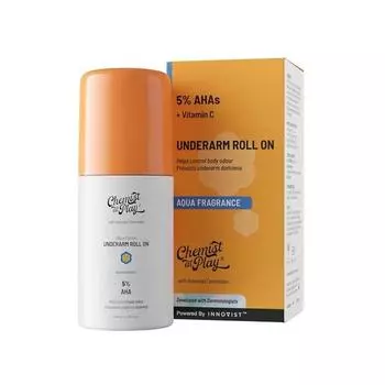 Chemist at Play UnderArm Roll-On с 5% AHA, молочной кислотой и 1% миндальной кислотой | Отшелушивает подмышки | Для чувствительной кожи | Не содержит спирта - 40 мл